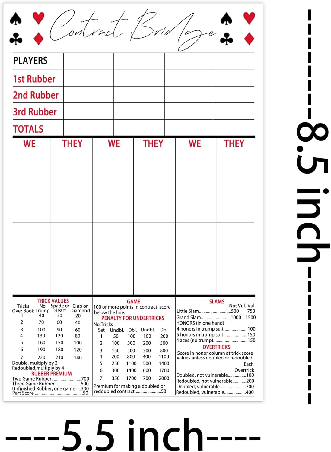 Contract Bridge Score Pads,5.5x8.5 Inches Game Scoring Cards Supplies for Bridge Scoring,3 Pads, 50 Sheets Each,150 Pcs (White)