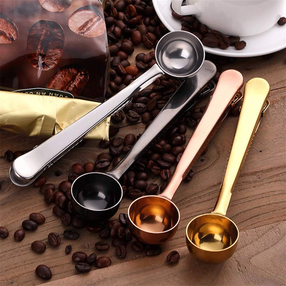 Cucharas De Postre Sainless Cuchara de café de Acero del Sello del Bolso con el Clip Multifuncional café Cuchara dosificadora de Oro de la Astilla de la Cuchara del Helado (Color : C)