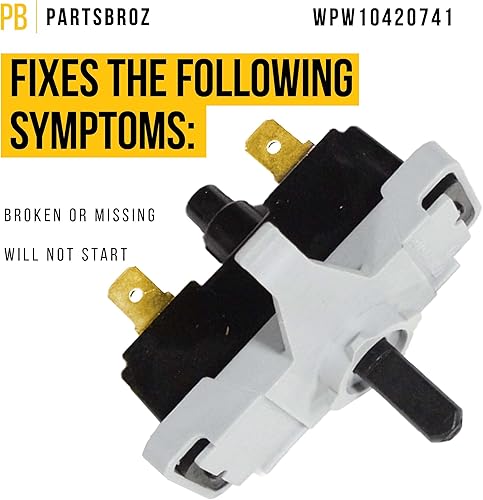 Miniatura 3 de PartsBroz WPW10420741 - Interruptor de empuje para arranque, compatible con el secador Whirlpool Amana Roper Admiral, sustituye a AP6021228