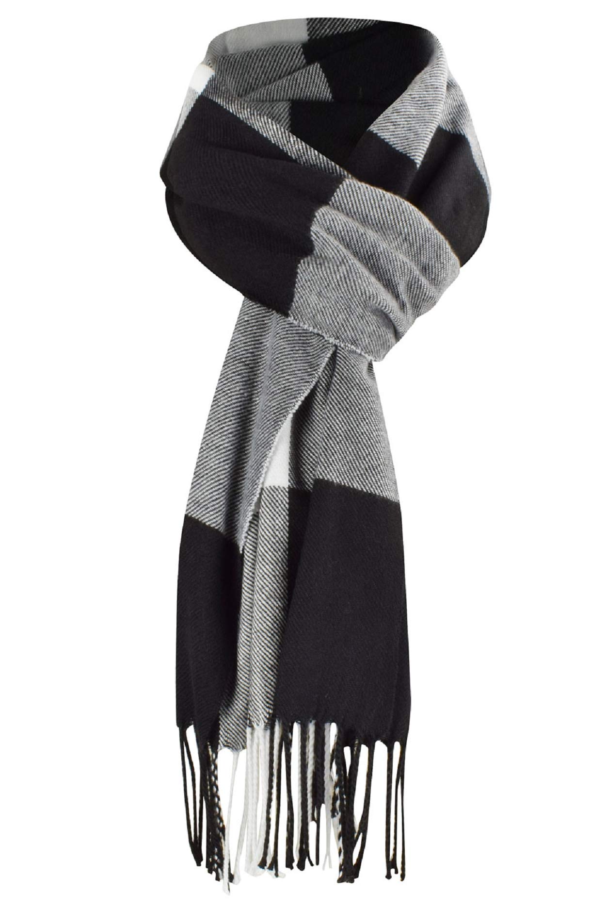UMIPUBO Men's Scarves Classic Cashmere Wool Touch like Scarf Plaid Tartan Reversible Check Tassel Ends Solid Long Winter Scarf