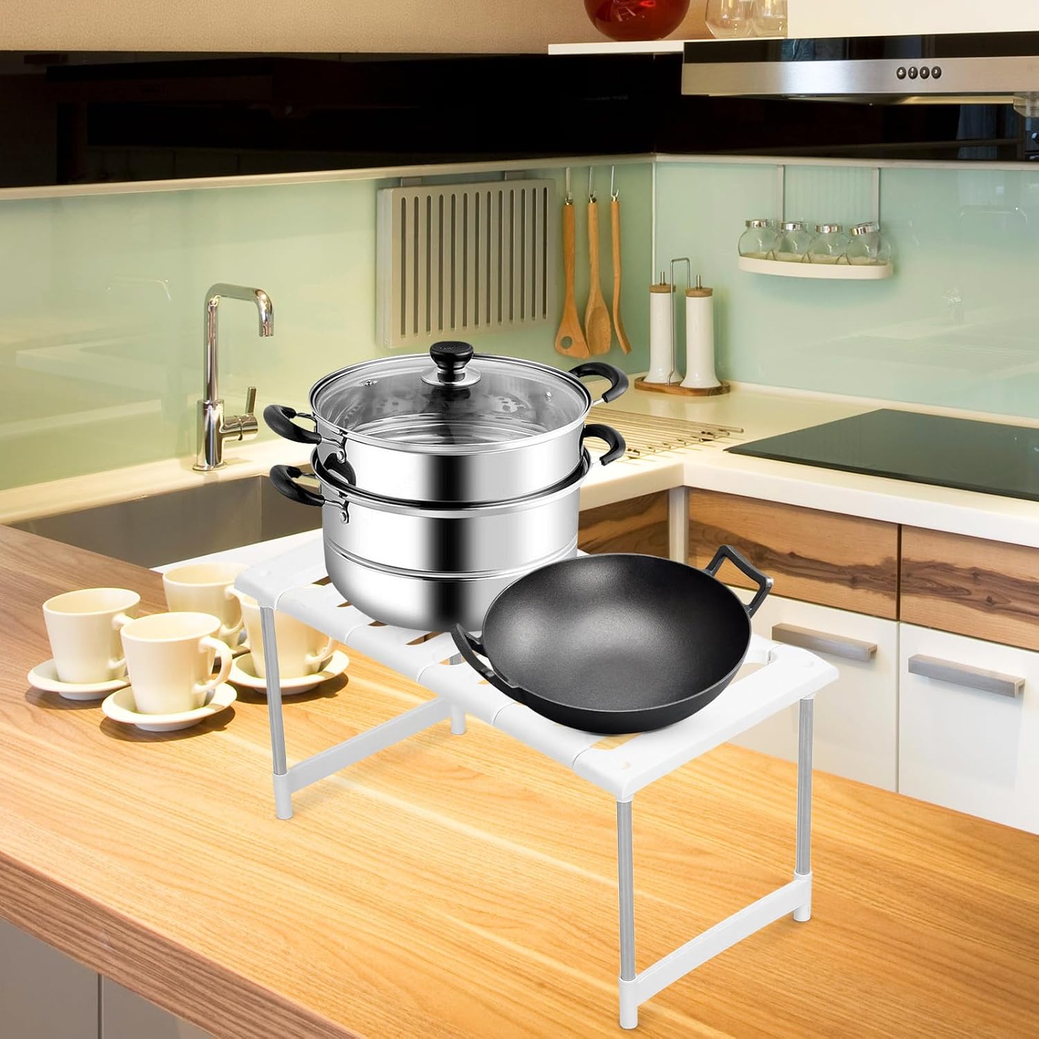Adjustable Microwave Stand Countertop Organizer with Stainless Steel