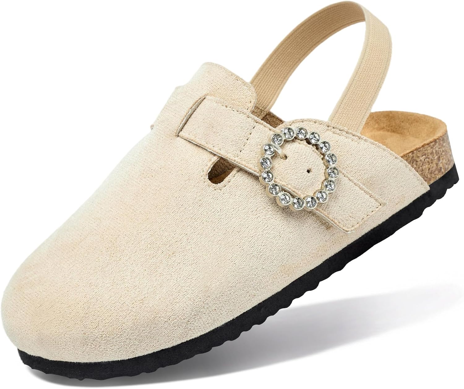 EQW Kids Suede Clogs for Girls with Adjustable Buckle Slip-On Mules