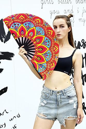 Miniatura 2 de Amajiji Ventilador plegable grande, accesorios de festival rave para hombresmujeres, ventilador de mano de bambú chineasejaponés, decoración de