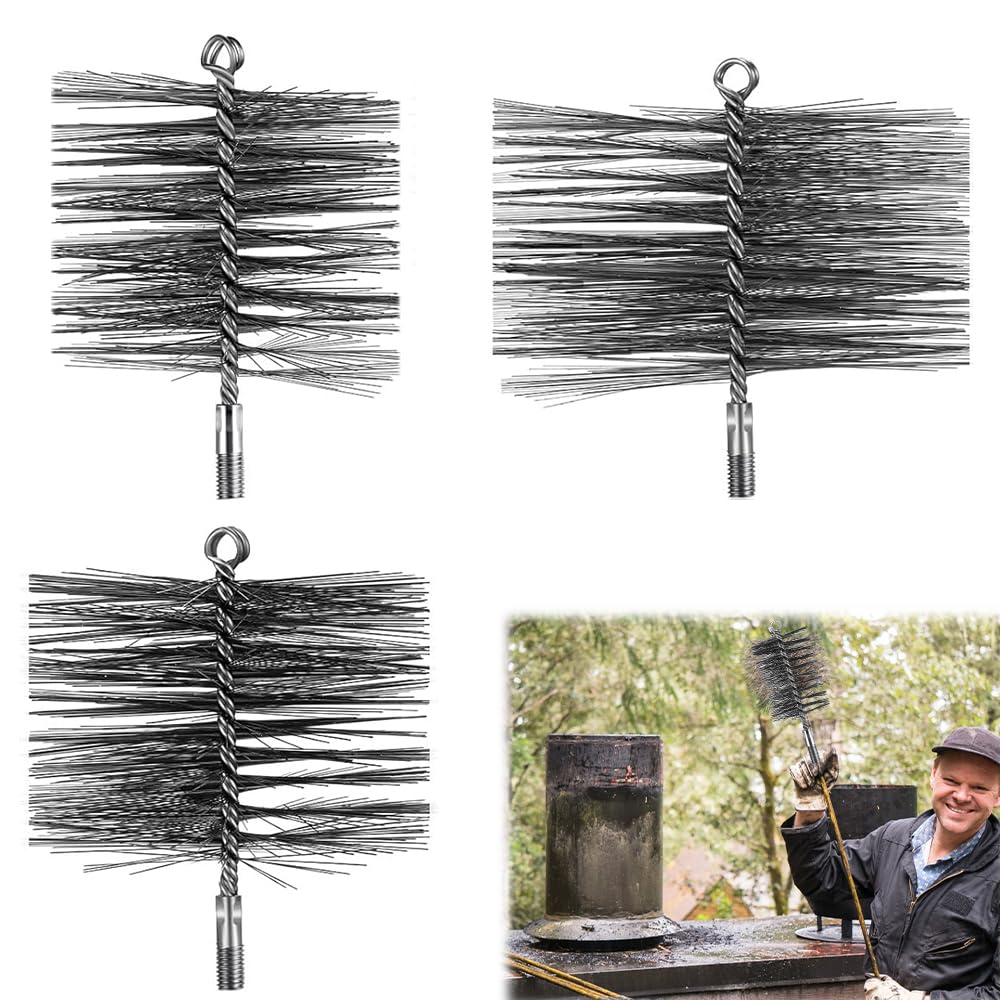 Cepillos de reamontonado para chimenea, 3 unidades, kit de reamontonado Poele Pellet, erizo de acero inoxidable, metálico, cepillo para limpieza de chimenea (150 mm, 170 mm, 200 mm)