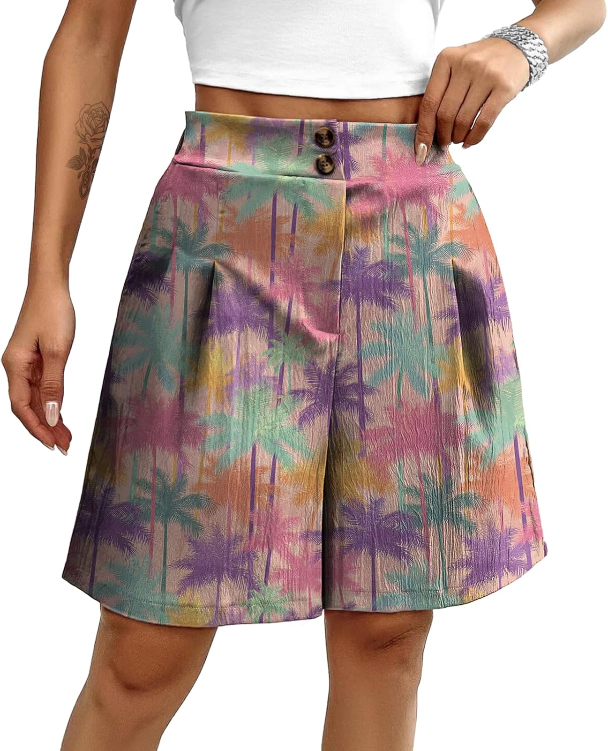 domirica Shorts for Women Boho High Waisted Pleated Athletic Cute Shorts Comfortable Oversized Summer Clothing with Pocket