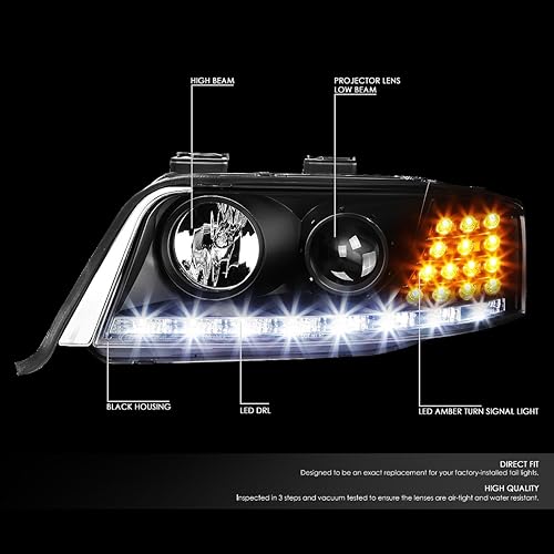 Miniatura 2 de DNA Motoring HL-HPL-DRL-A698-BK Faros delanteros con LED DRL reemplazo para 98-01 A6