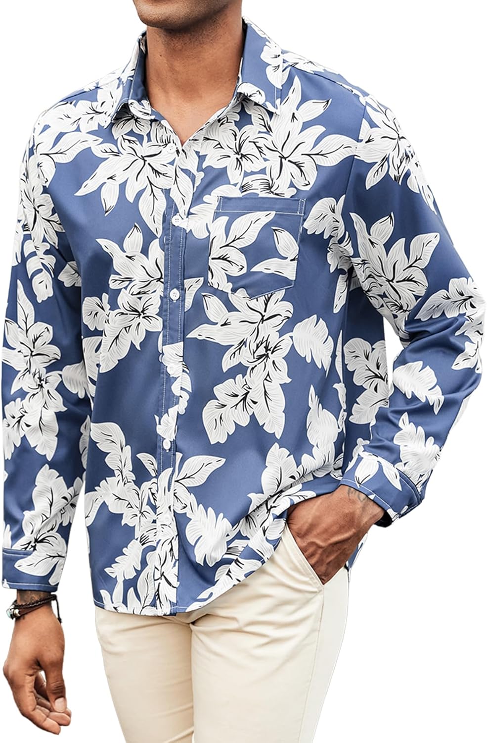 Hardaddy Men’s Tropical Floral Button Down Long Sleeve Hawaiian Shirt Flower Printed Beach Shirts Hardaddy Men’s Tropical Floral Button Down Long Sleeve Hawaiian Shirt Flower Printed Beach Shirts