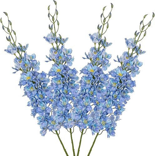 DILATATA Ramo de flores artificiales de Delphinium azul de 37 pulgadas para jarrones altos, arreglos florales para el hogar y la boda, juego de