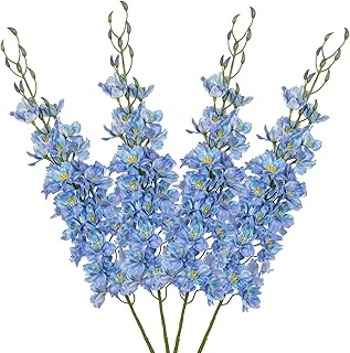 DILATATA 37'' Blue Delphinium Artificial Flowers Larkspur Faux Silk Bouquet for Tall Vases, Home & Wedding Floral Arrangements Indoor Decor,Delphinium Bulk Set for Centerpieces Garden Decorations