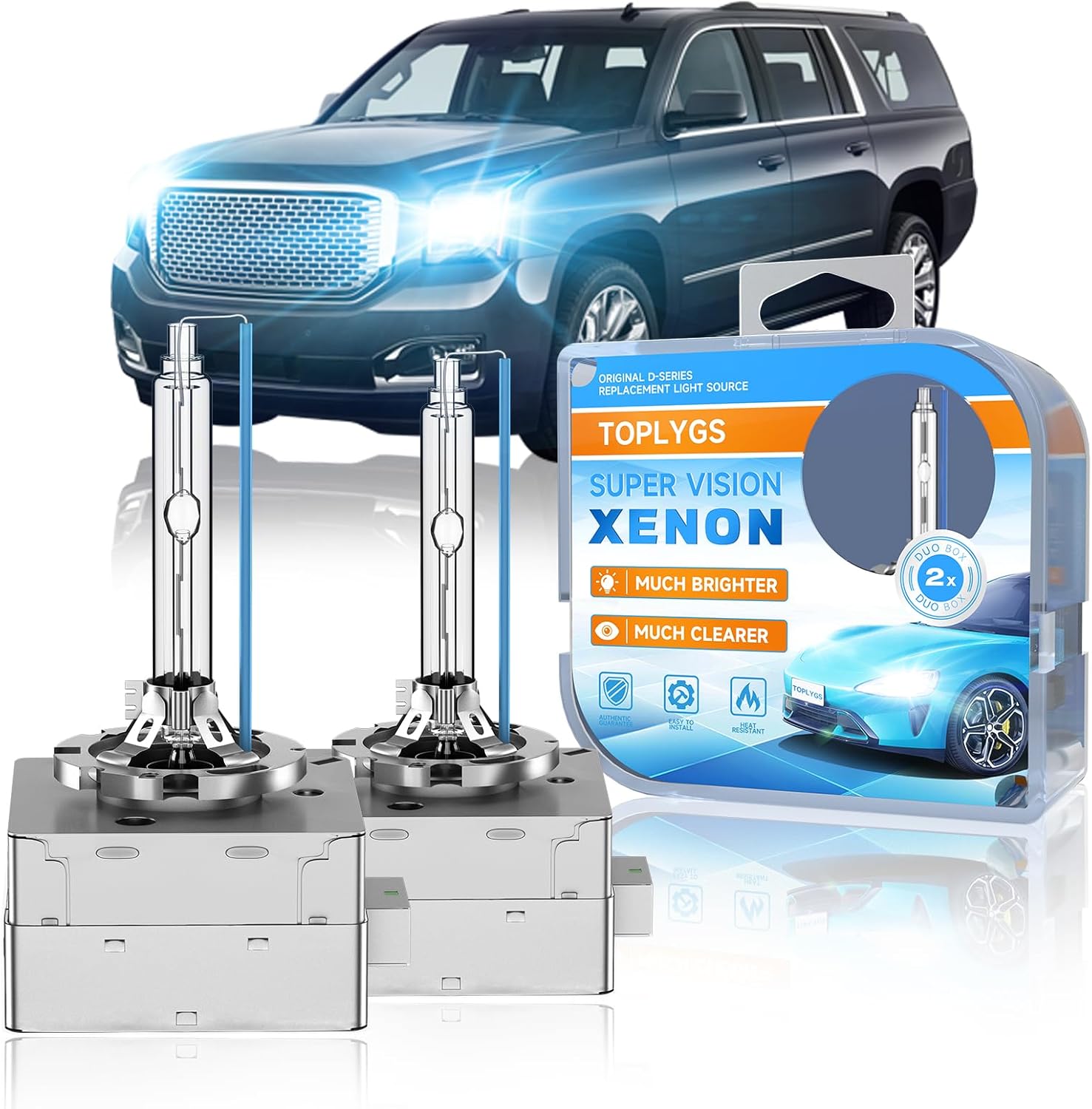 D3S HID Xenon Headlight Bulb Compatible with GMC Yukon XL Denali 2015 2016 2017 2018 2019 2020 Acadia 2013-2019, 8000K Bright Blue, 35W OEM High Low Beam Xenon Lights, Pack of 2