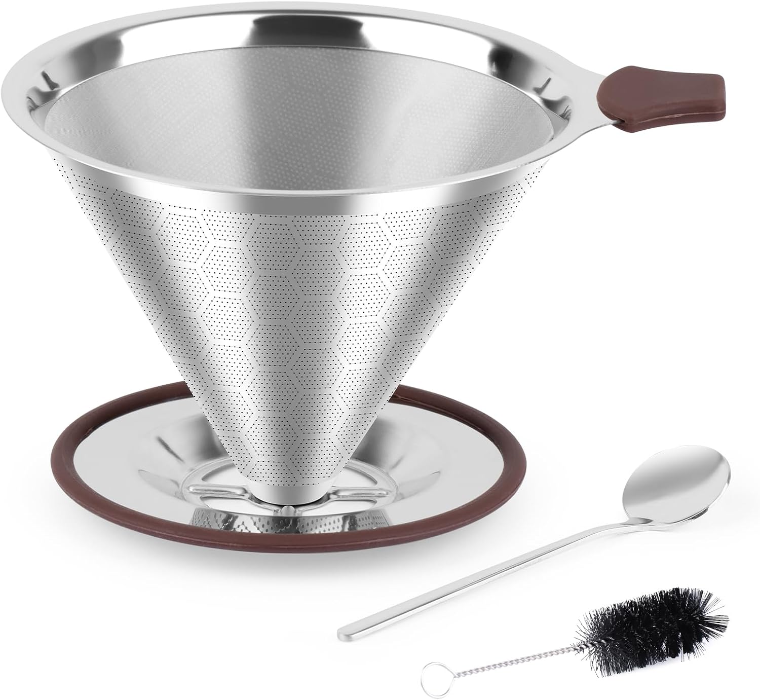 Reusable Stainless Steel Coffee Filters, Paperless Pour Over Coffee Filter for Making Hand Brew Coffee, with Cleaning Brushes and Spoon