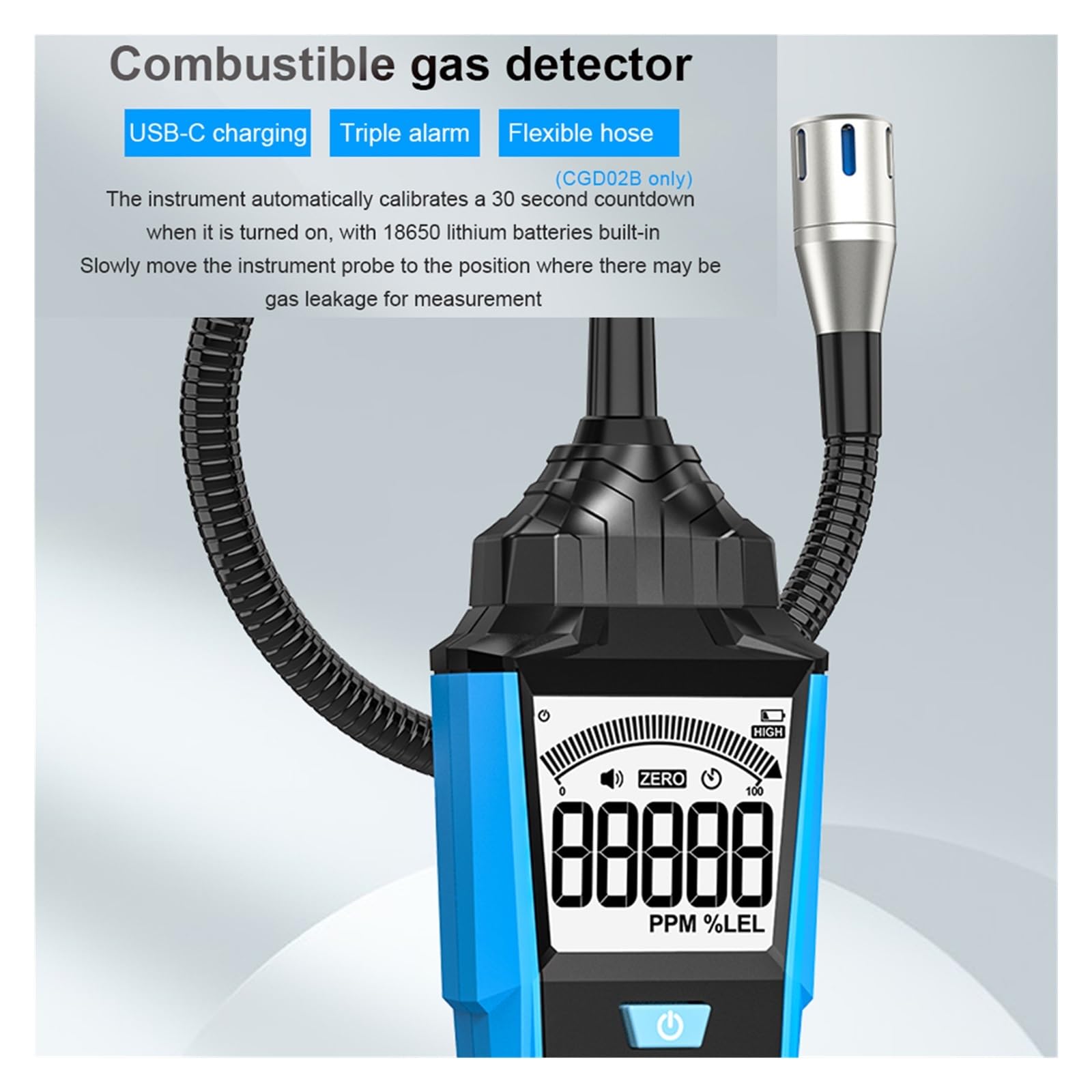 Detector De Gas Combustible, Analizador, Medidor GLP, Ubicación Fugas Natural Inflamable, Alarma Sonido, Probador Concentración Monitorización Precisa Tiempo Real(CGD02B)