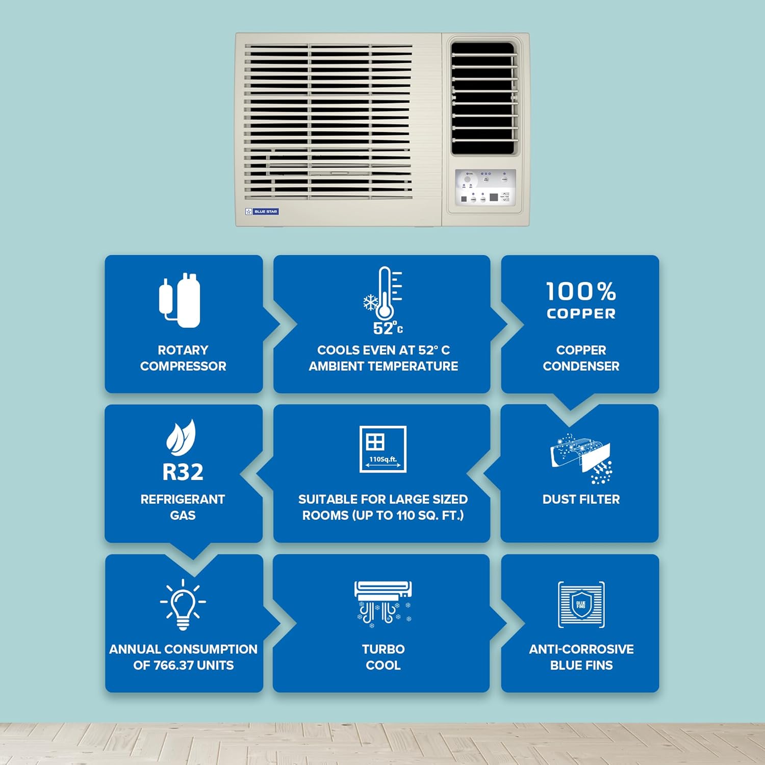 Diwali Offer Buy Now Blue Star 1 Ton 3 Star Fixed Speed Window Ac (Copper, Turbo