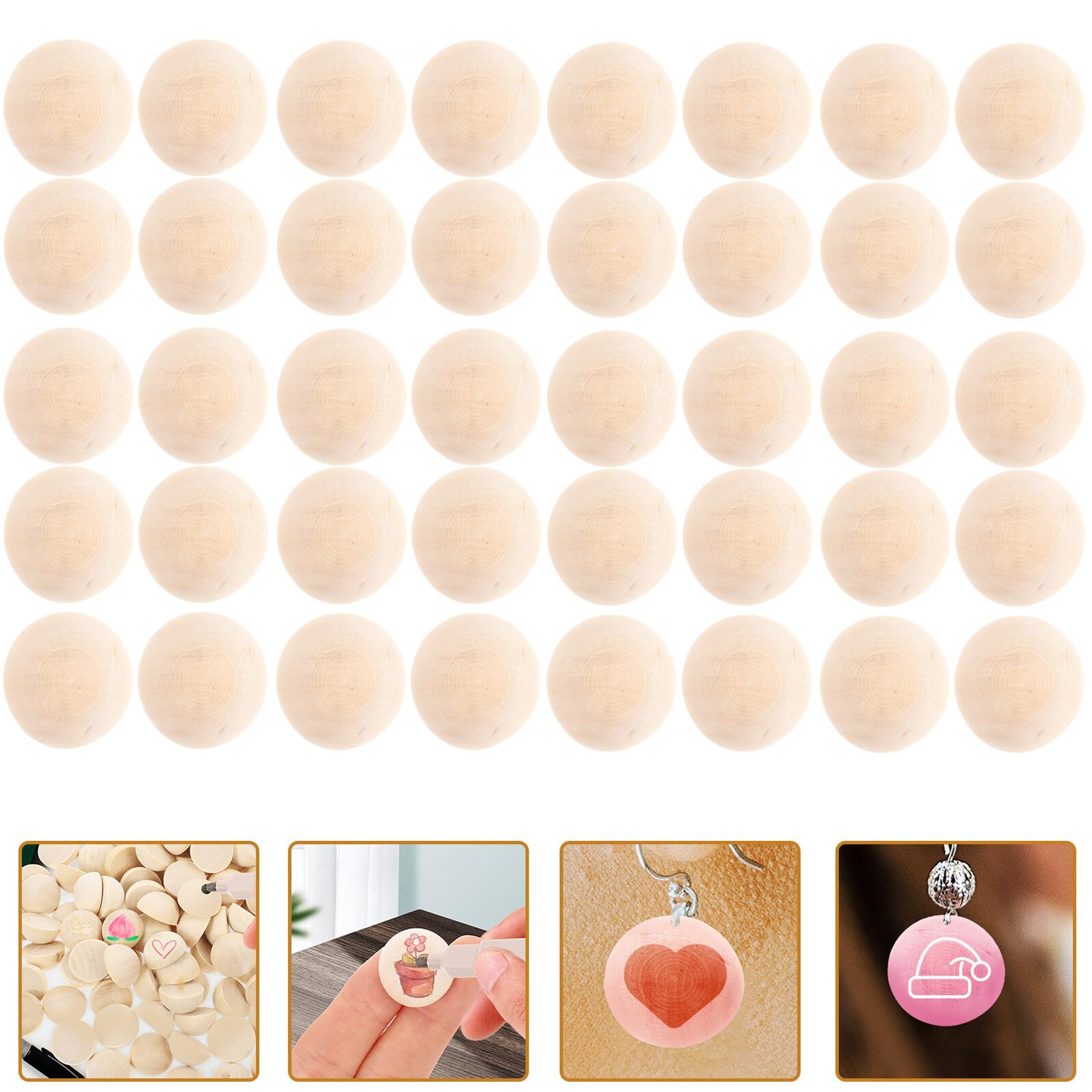 Bolas Semicirculares Medias Bolas de 20mm de Madera Natural 100 para Manualidades Piel Amable y Fáciles de Pintar para Regalos Hechos a Mano y Joyería