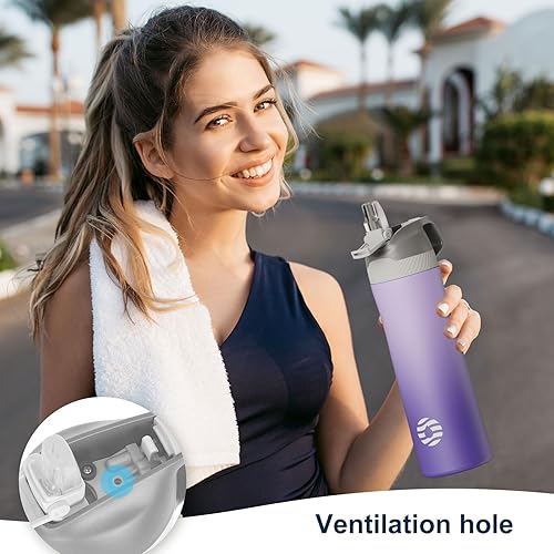 Miniatura 2 de FEIJIAN FJbottle - Botella de agua aislada con tapa con popote de 20 onzas a 25 onzas, doble pared al vacío, botella de agua para niños, de acero