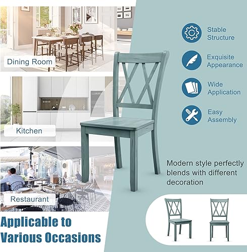 Miniatura 7 de Giantex Juego de 2 sillas de comedor, sillas de comedor de madera de caucho, sillas auxiliares de comedor de granja, carga máxima de 400 libras,