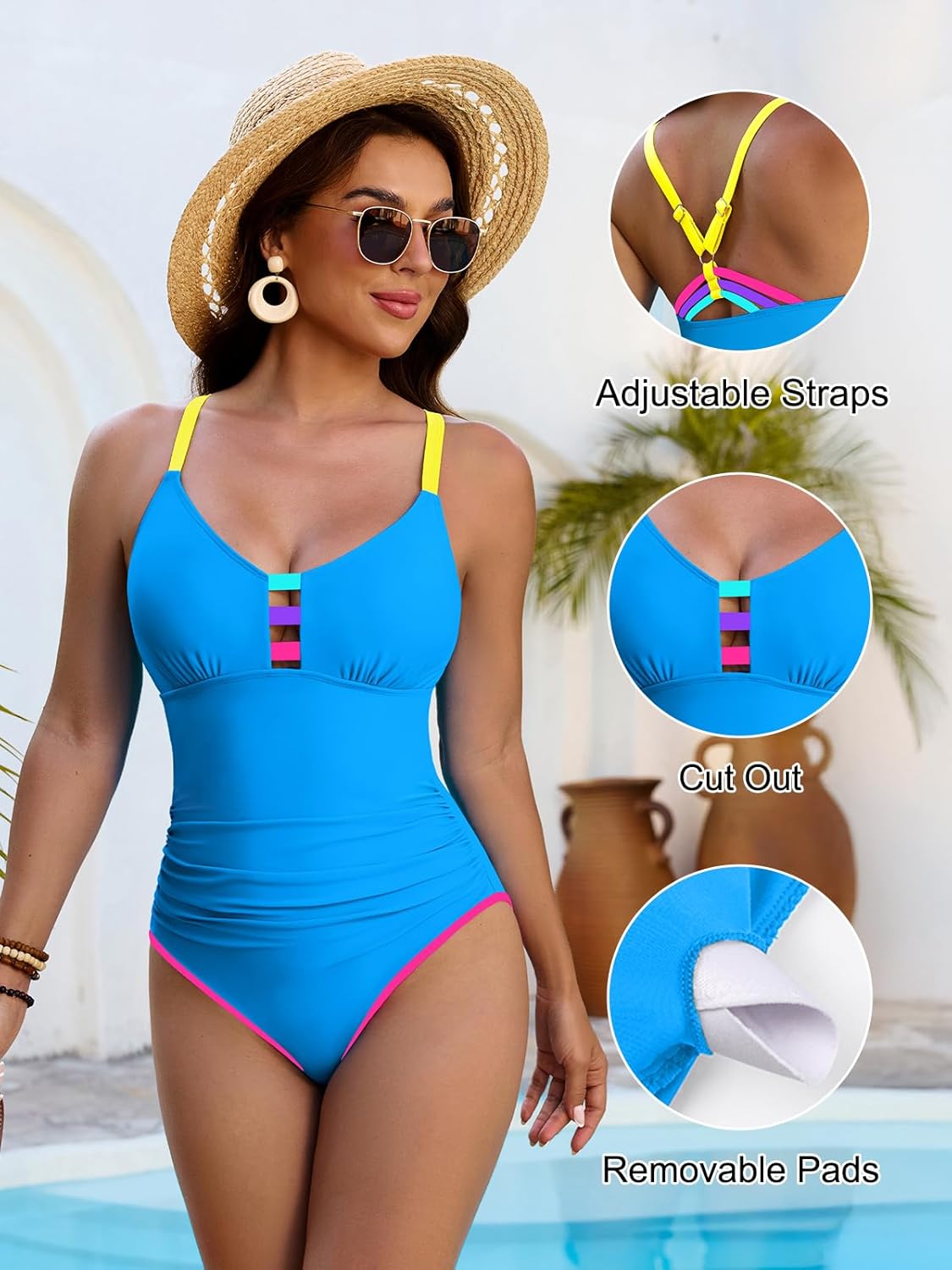 Blooming Jelly Womens Bathing Suit Tummy Control One Piece Swimsuit Sporty Swim Suits 2026 Neon Color Block Swimwear - Image 4