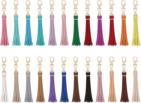 HOVEOX 24 Pieces Faux Leather Tassels Artificial Leathers Tassel Bulk Keychain Tassels Leather Tassel for Keychain Making and Craft Mixed Color