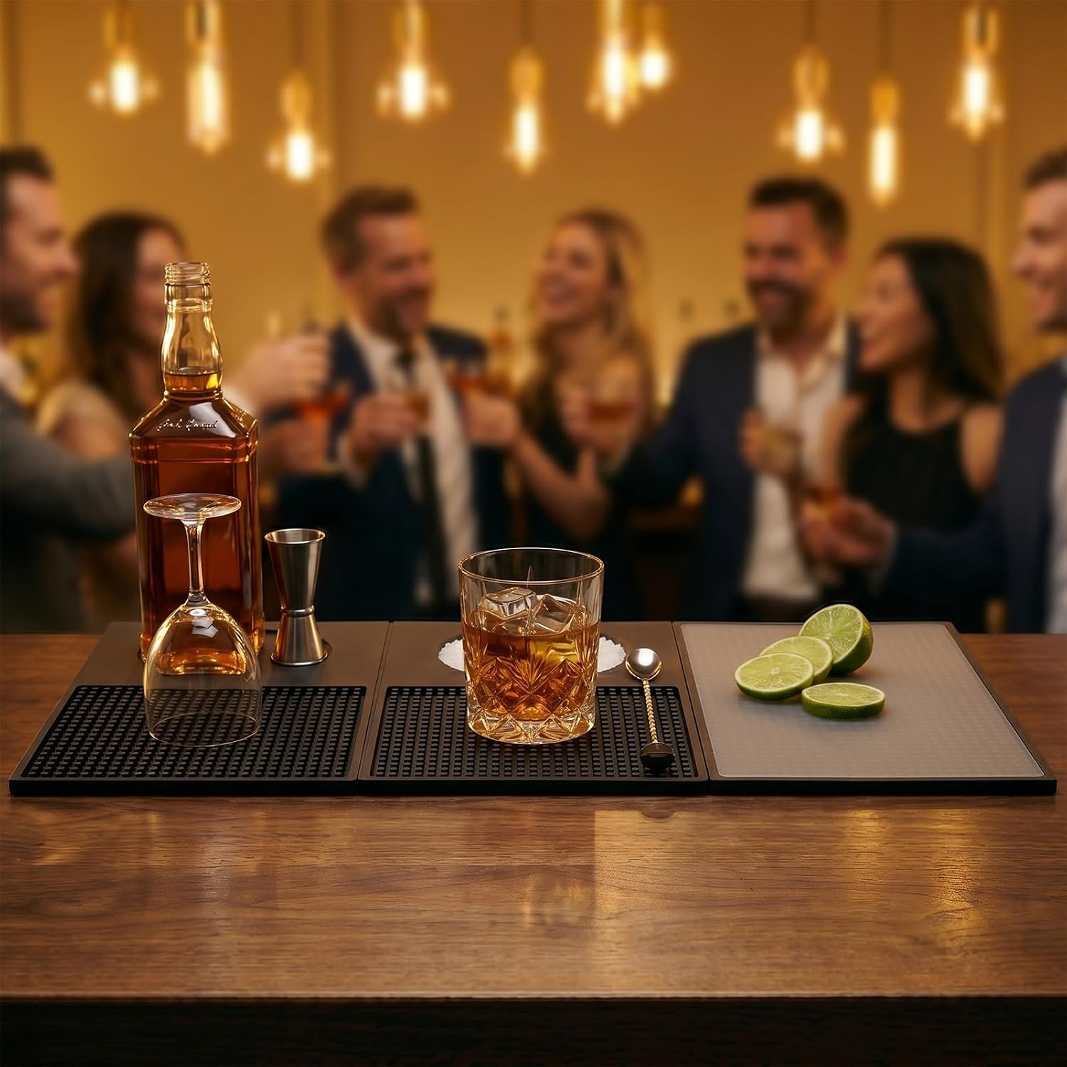 Bar Mat, Bar Accessories, Multifunctional Folding Cocktail Mat with Cutting Board, 22" X 12" Bar Mat for Countertop,Bartending Drying Mats,Bar Decorations for Home, Outdoor Bar Accessories RV (Black)