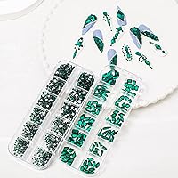Vista 4 de HNUIX - Diamantes de uñas de 3D con múltiples formas y tamaños, gemas de uñas verde esmeralda, con respaldo plano, con kit, para arte de uñas