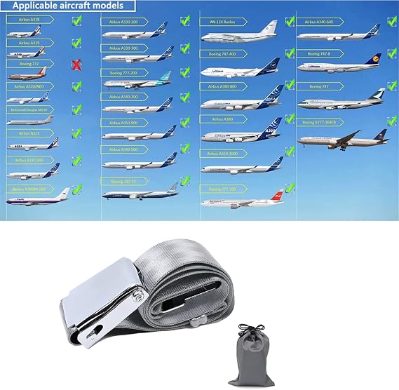Adjustable 7-51 Airplane Seatbelt Extender - FITS All Airlines (not Southwest) Bring You a Comfortable Trip, gray