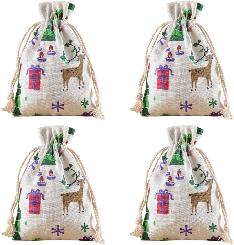 BESTOYARD 20pcs Christmas Burlap jute Drawstring Bags Jewelry Pouches Favors Candy Gift Bags for Wedding Birthday Party 13 * 18cm