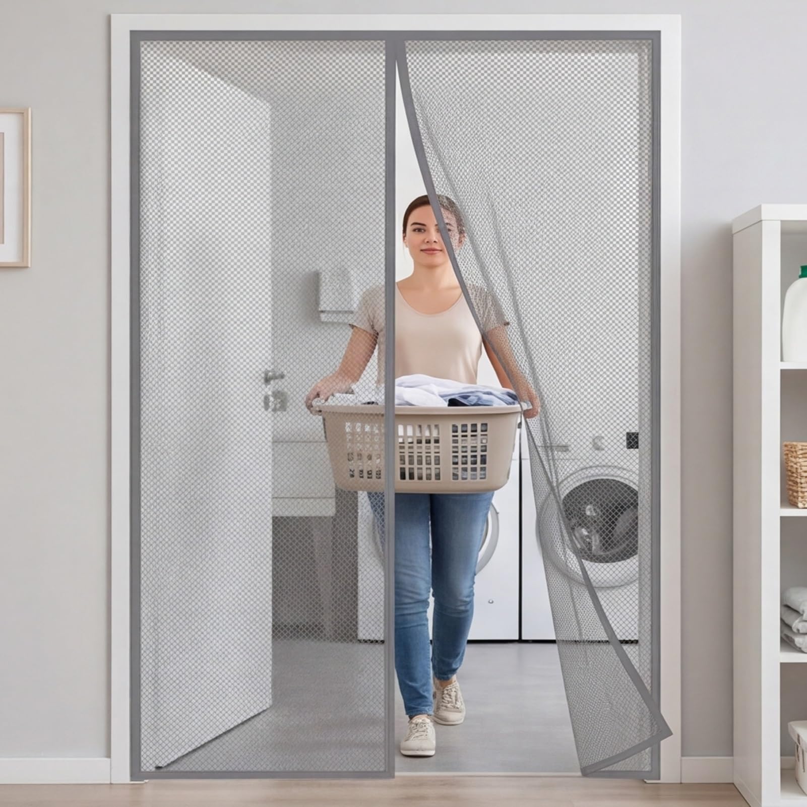 Yxrs Grey Screen Doors With Magnets 141 X 243 Cm Frame Hook & Loop Hundreds Of Sizes Duty Door Screen Keep Bugs Out & Lets Fresh Air In No Drill Installation Automatically Closes,