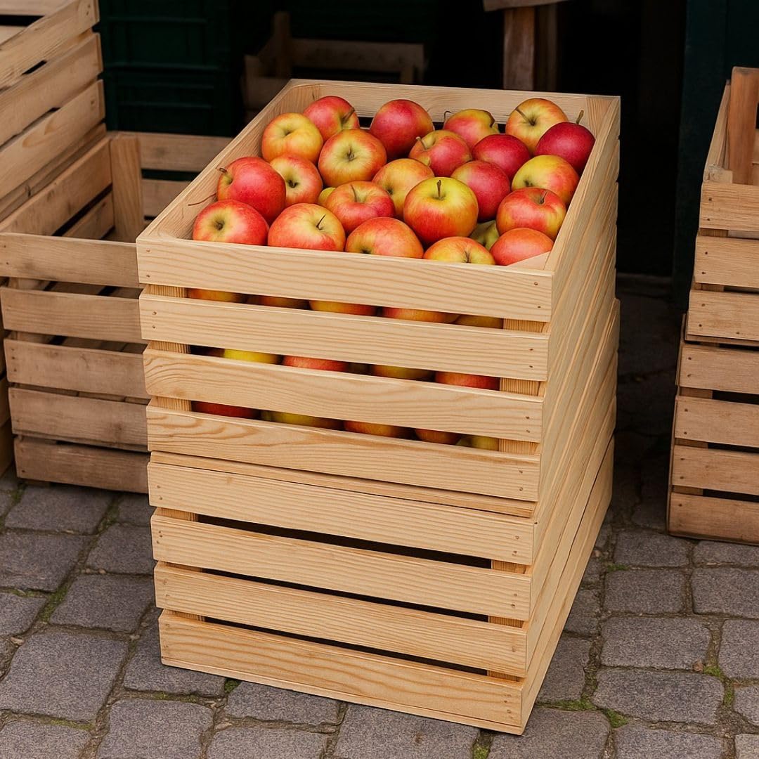 BAS Holzkisten Groß 60x40x30 cm - Aufbewahrungskiste aus Holz - Obstkiste Holz - Deko Weinkiste - Apfelkiste - 3 Stück - Vintage Holzbox für Kartoffeln Obst & Lagerung