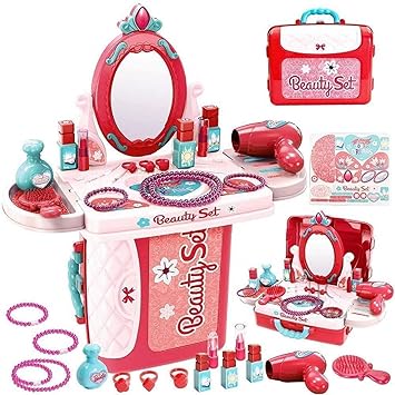 KTRS Enterprise Makeup Kit for Girls Toy Set Pretend Play Beauty Baby Doll Make Up Set with Mirror & Hair Styling Cosmetics Accessories for Girls