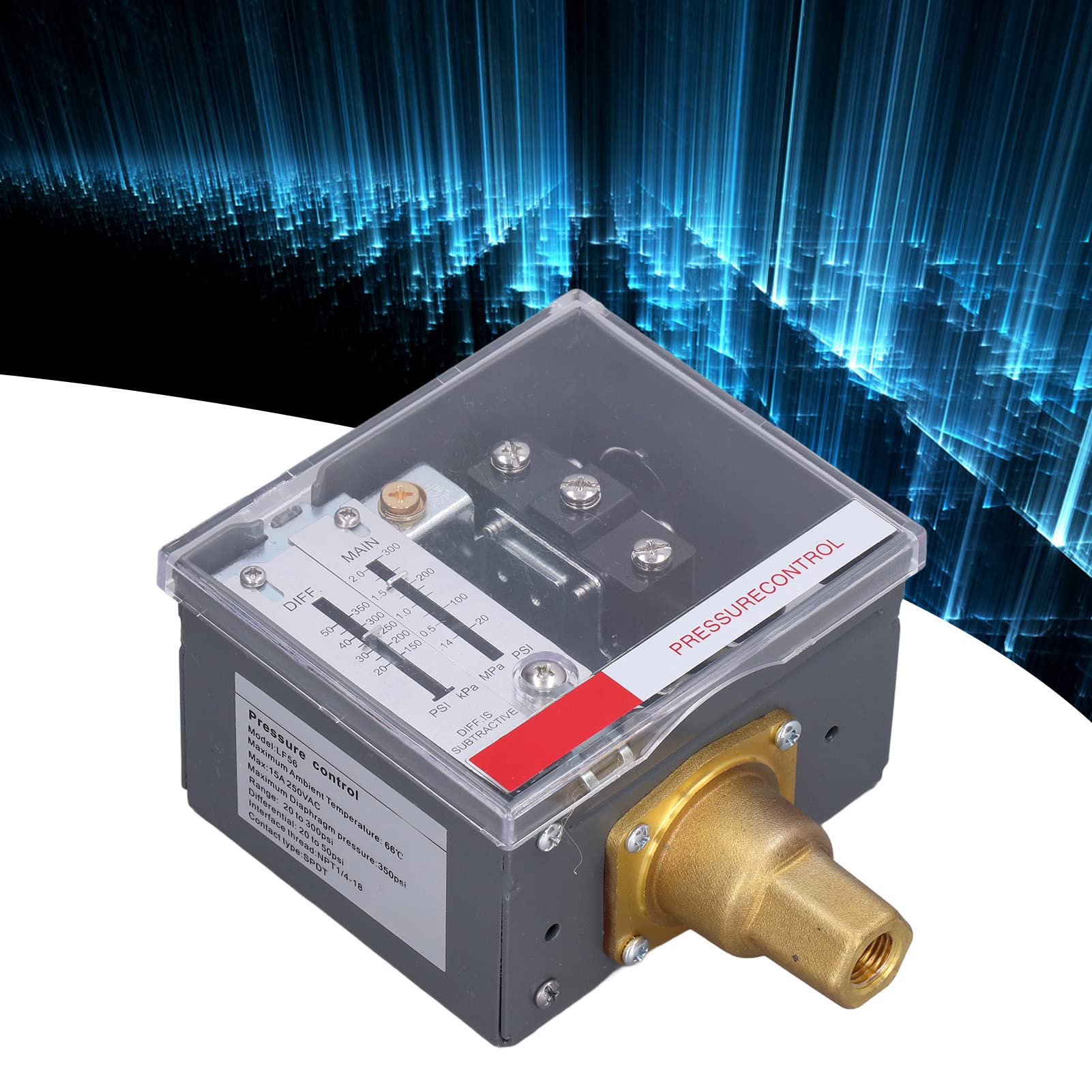 Alomejor Interruptor de Control de Presión LF56 Rango Ajustable de 20-300 Psi para Uso con Sistemas de Aire, Agua y Aceite 1 Pieza