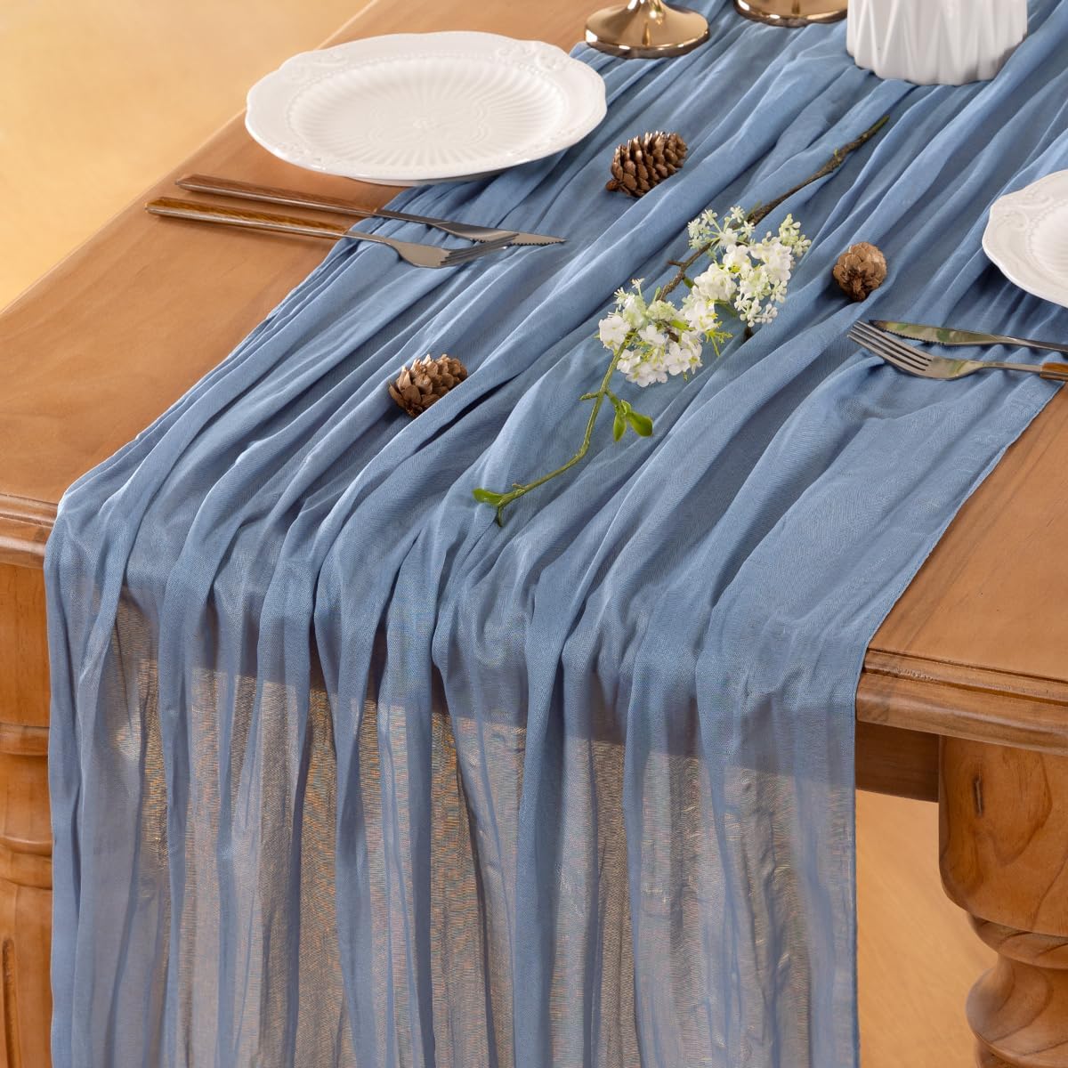 Blue Cheesecloth Table Runner Fall Boho Wedding Birthday Home Decor image 2
