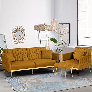 Velvet Sofa Set with Adjustable Armrest and Backrest