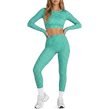 Aoysky Womens Gingham Workout Sets 2 Piece Outfits Matching Leggings Set