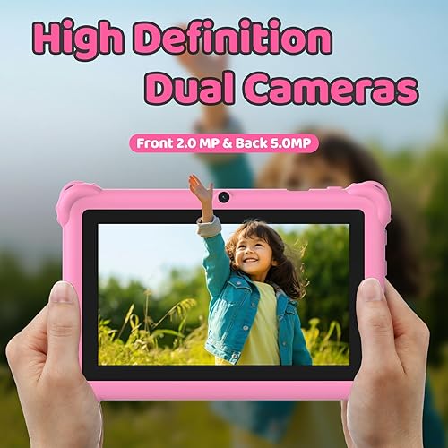 Kids Tablet 7 inch Android 12.0 Toddler Edition, IPS Screen, 4GB RAM 32GB ROM, Bluetooth, Parental Controls, Dual Camera, Fine Case for Educational Gaming.(Pink)