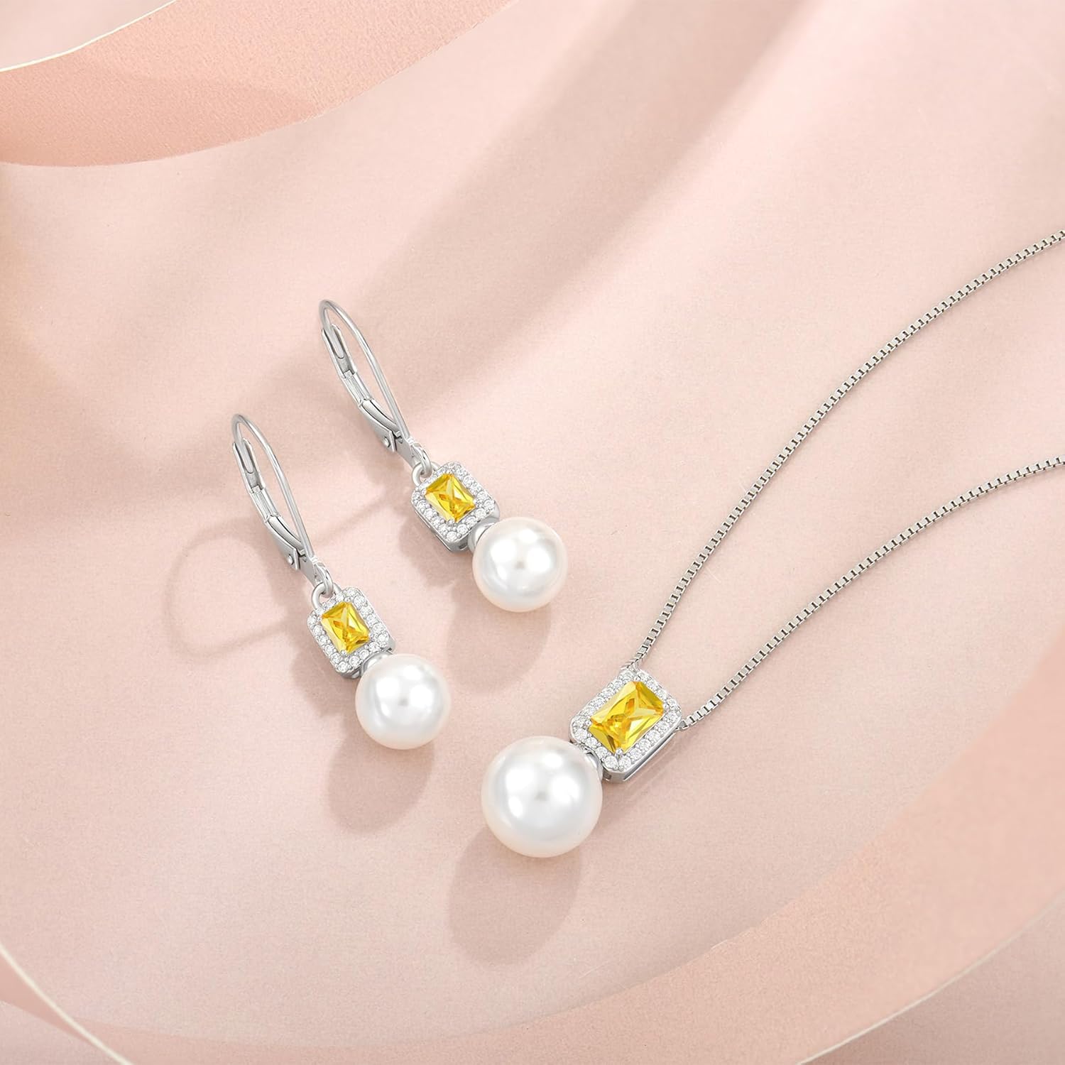 Pearl Drop Earrings Dangling 925 Sterling Silver Emerald Cut Leverback Earrings Birthstone Jewelry for Women - Image 5