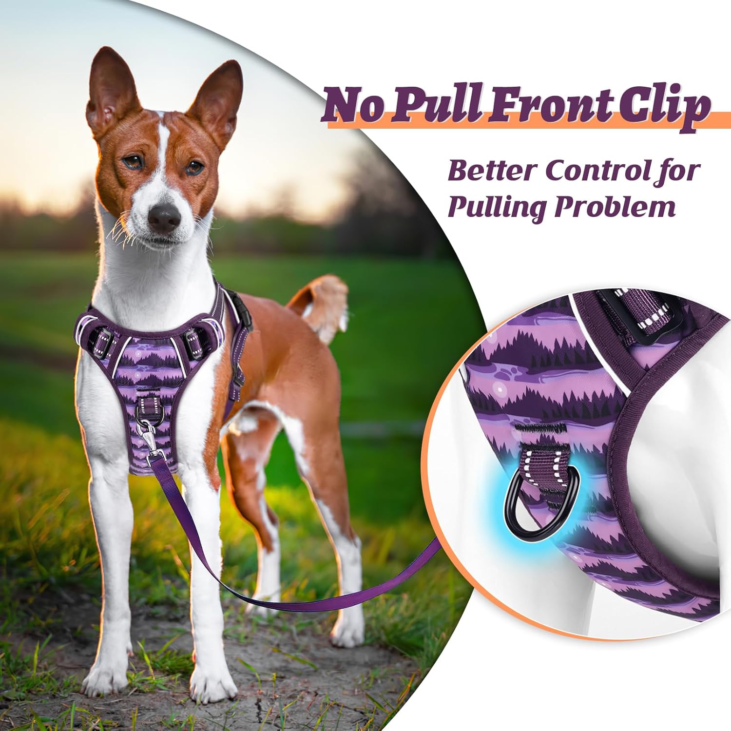 HEELE Dog Harness, No Pull Adjustable Padded Reflective Harness for Small Medium Large Dogs with Handle for Walking Training, Moon Night, XL