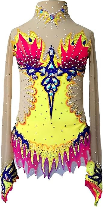 Womens Long Sleeves Rhythmic Gymnastics Leotard with Diamonds, Youths Competition Gymnastics Wear, Handmade