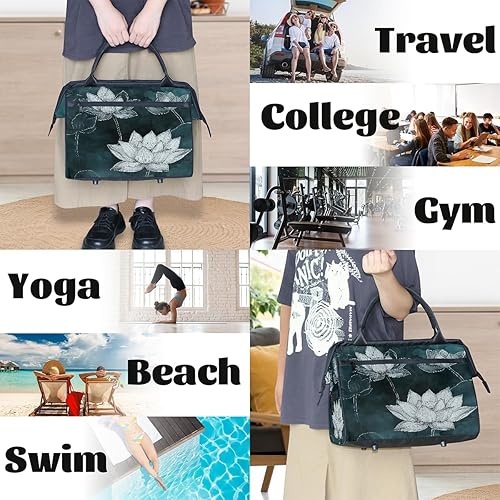 Miniatura 7 de Travel Duffel Bag Ink Lotus Gym Bags for Women Men, Lightweight Waterproof Weekender Overnight Bags Carry On Travel Tote Bag