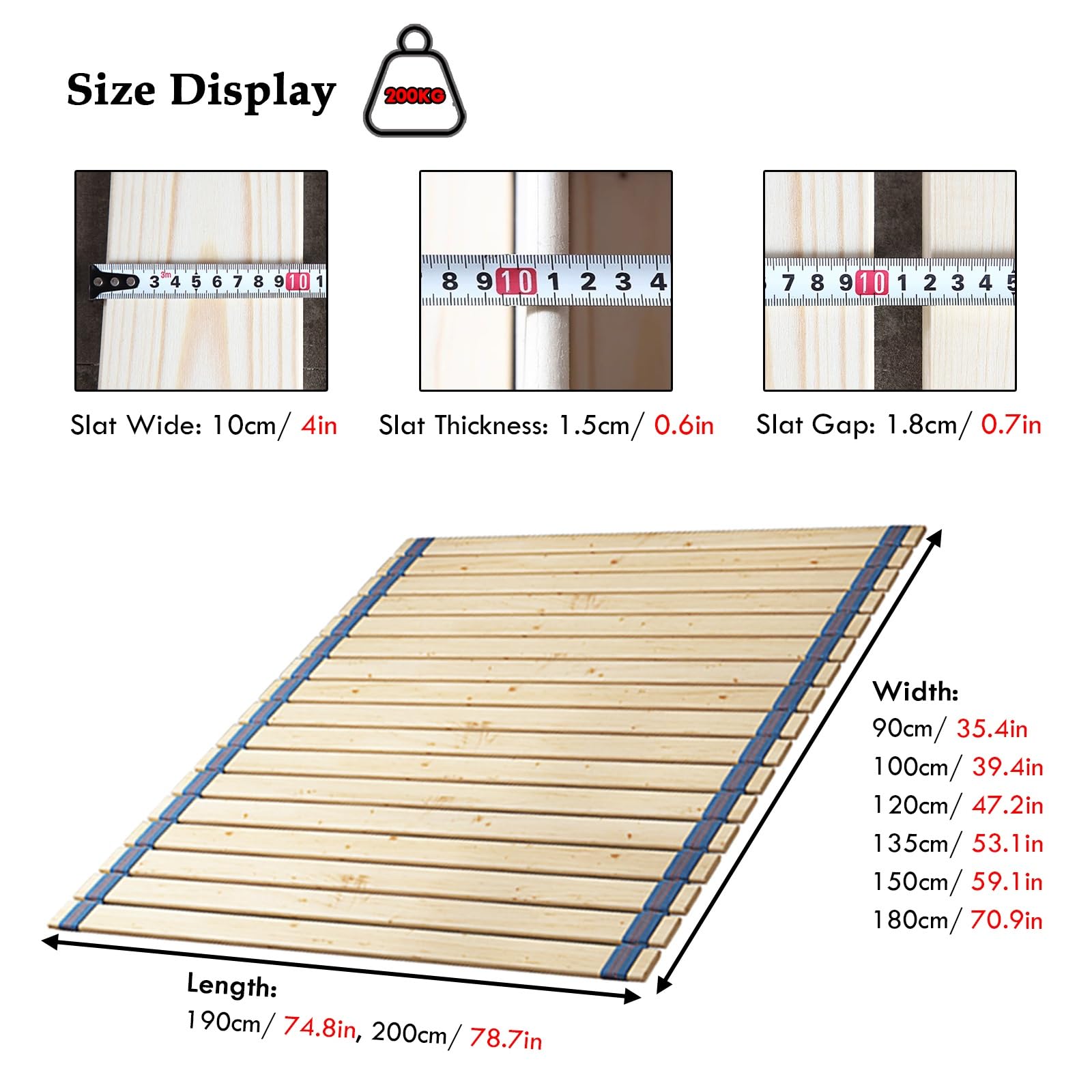 Doghe di Ricambio per Letto in Legno - Reti Pieghevoli per Materasso da 90-180 cm, Misura Singola (180x190 cm) - Sistema di doghe Resistente per Letti Singoli/matrimoniali/Queen-Size