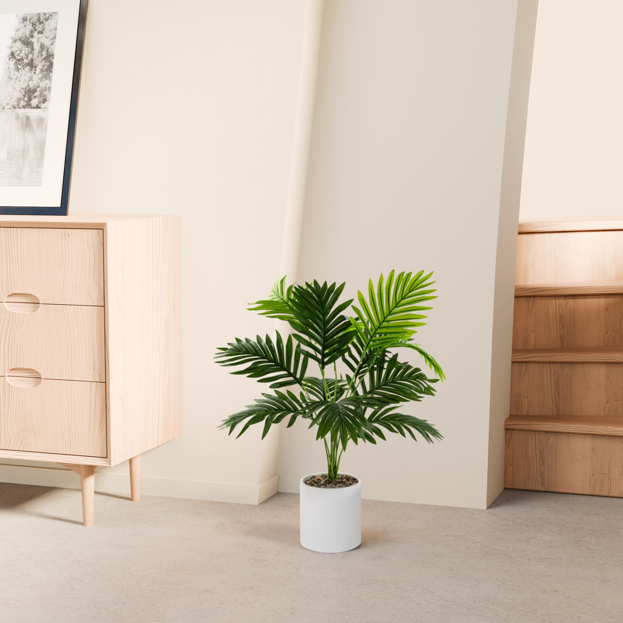 PASCH® 2er Set Monstera künstlich und Areca Kunstpalme (60cm) in weißen Keramiktöpfen: Kunstpflanzen groß | Kunstpflanzen wie echt | Fake Plant | Künstliche Pflanzen im Topf