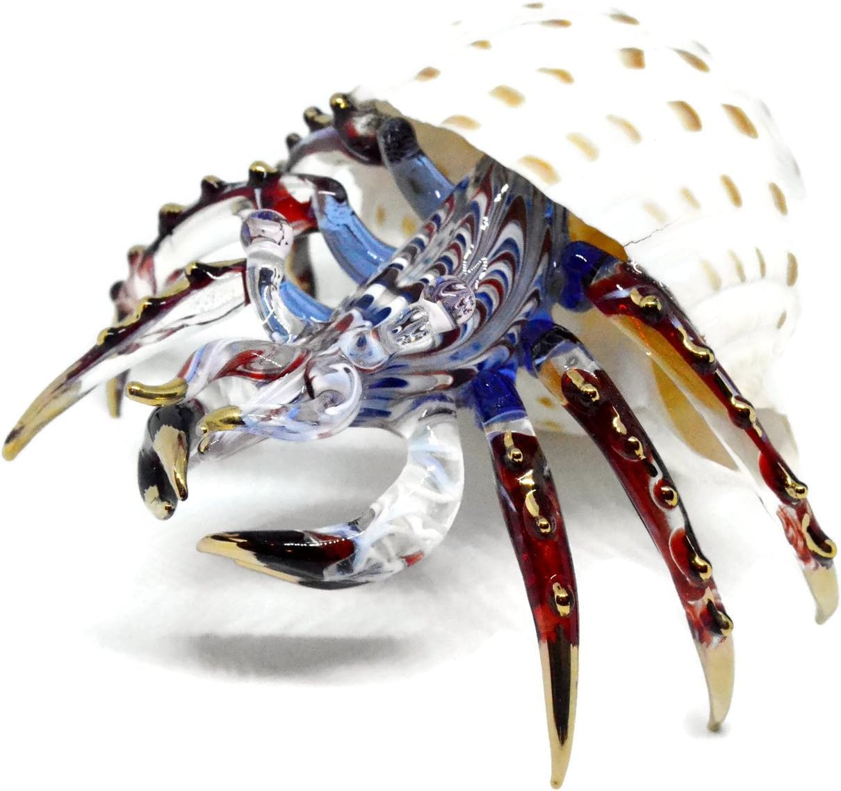 NaCraftTH Glass Figure Hermit Crab in Seashell Murano Glass Blow Artwork Handicraft Crystal Ocean Sea Animal Figurine Fish Tank Aquarium Decorations (Big)