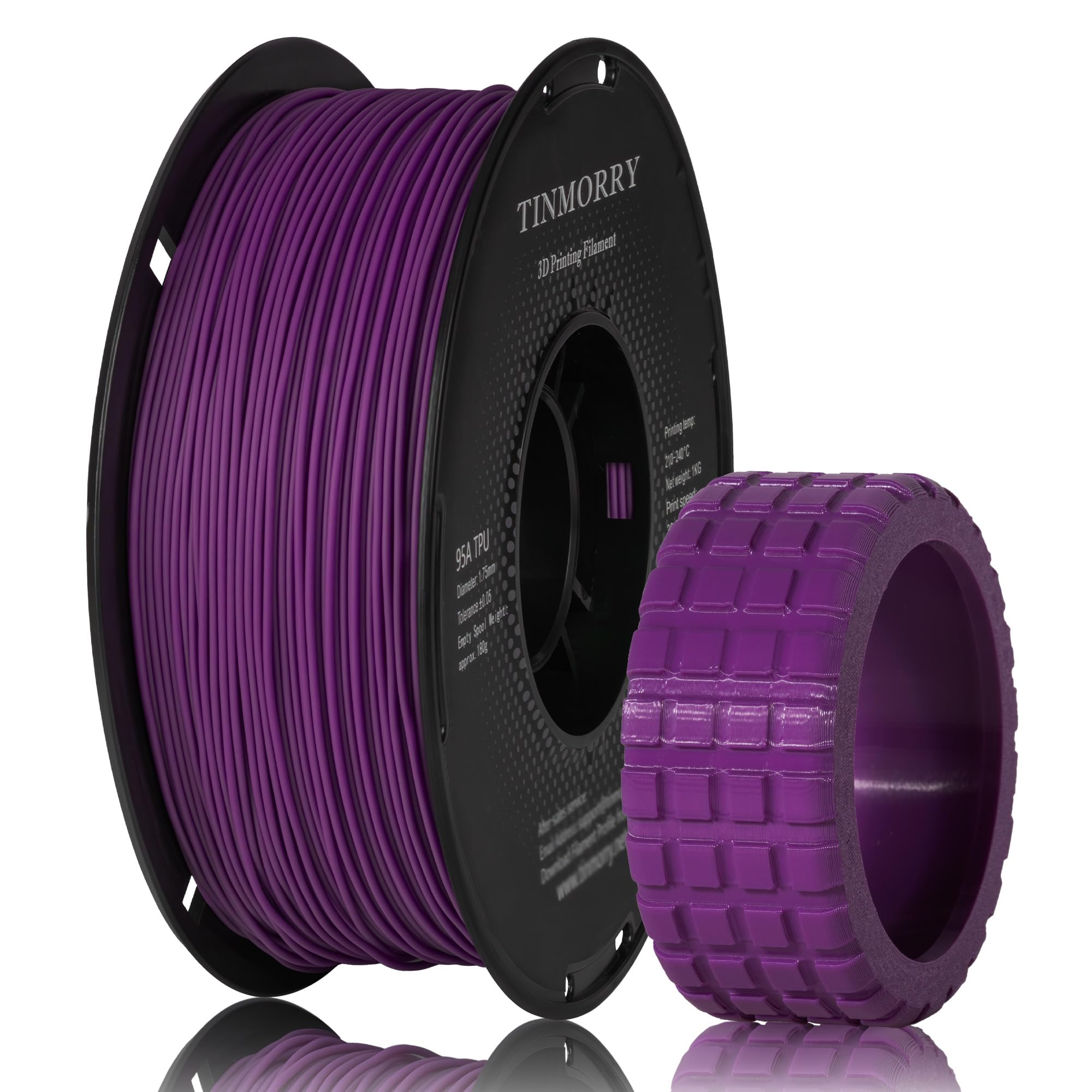 TINMORRY Filamento flessibile in TPU da 1,75 mm, per stampante 3D TPU 95A, con finitura lucida, adatto per la maggior parte delle stampanti 3D FDM, bobina da 1 kg, viola