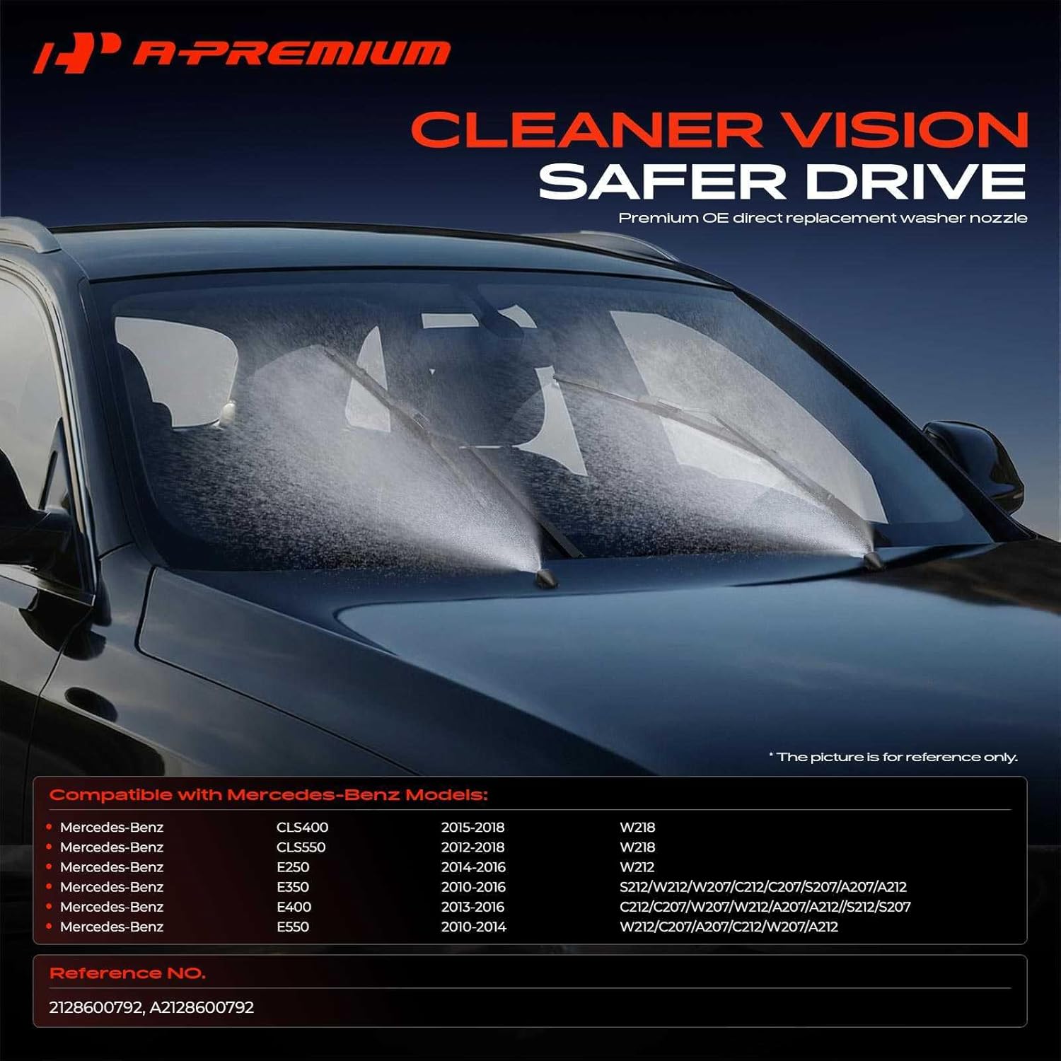 A-Premium Front Windshield Washer Nozzle Compatible with Mercedes-Benz E350 2010-2016, E400 2013-2016, E550 2010-2014, E250 2014-2016, CLS550 2012-2018, CLS400 2015-2018