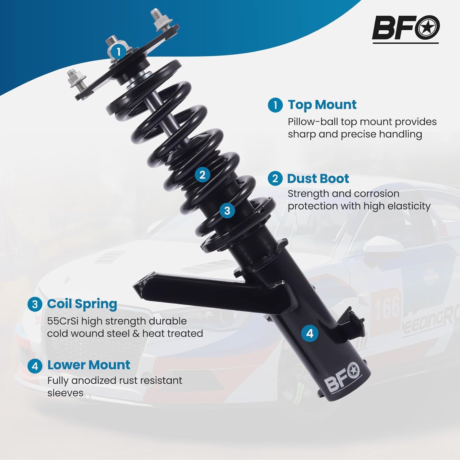 BFO Coilovers for Honda Civic DX/EX/GX/HX/LX/Si 2001-2005, Height Adjustable Coilovers Suspension Kit, Preset Damping Shock Absorber Struts, Lowering Kit Black