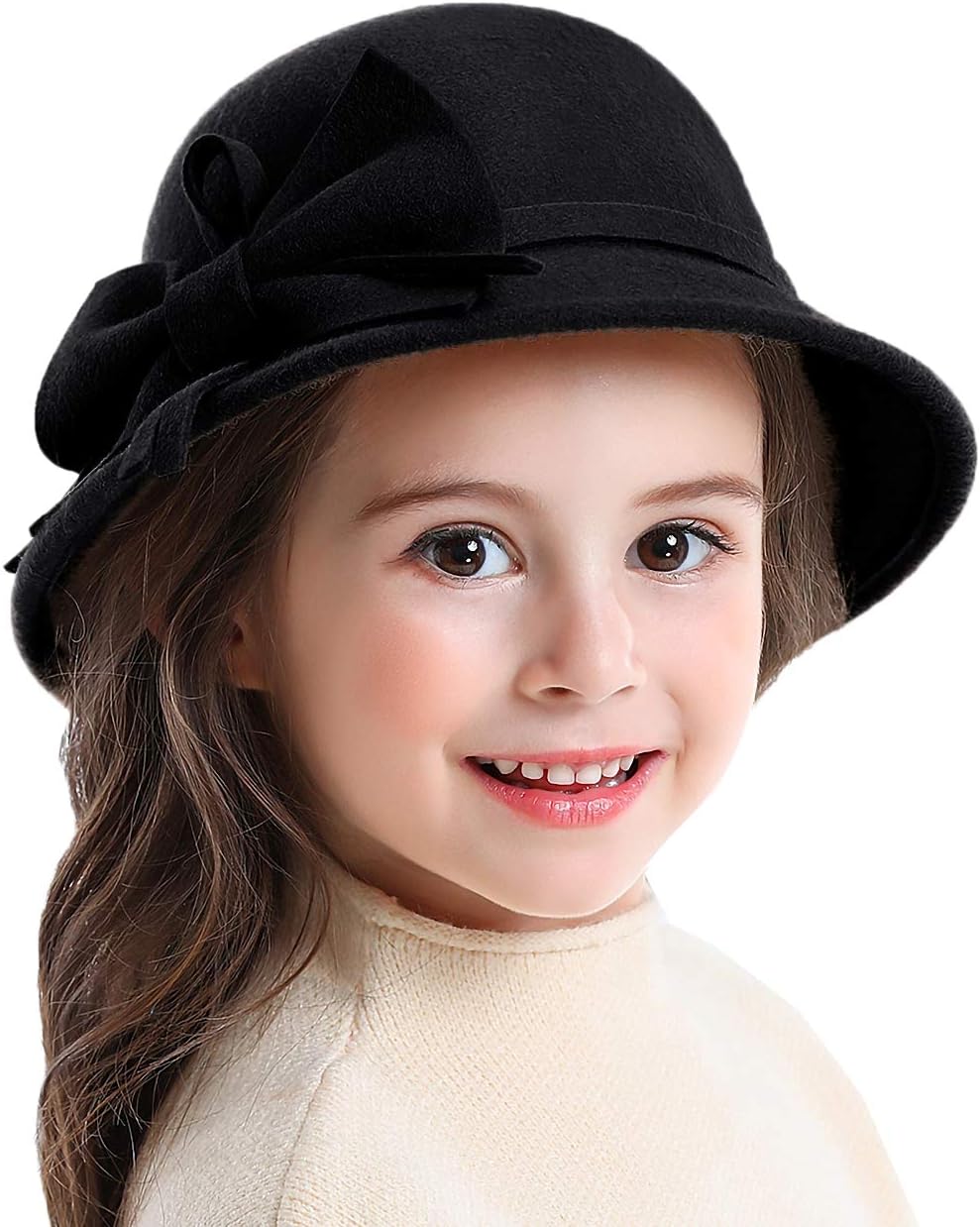Bienvenu Kids Girls Winter Warm 100% Wool Bucket Hats Fedoras with Bowknot