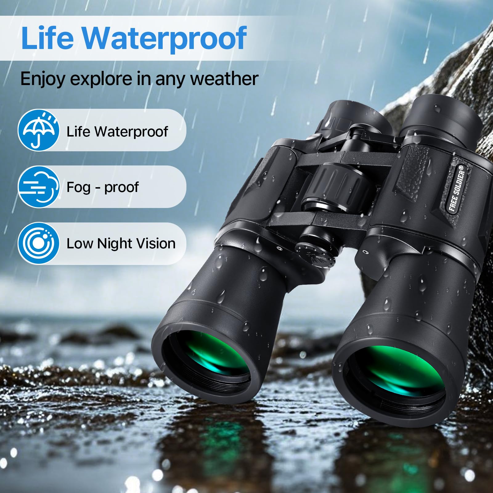 Prismáticos de 10 x 50 para Adultos con Adaptador de Smartphone de 28 mm, Ocular Grande HD Impermeable, para observación de Aves, Caza, Senderismo, Turismo, Viajes, conciertos, Deportes, con Lente