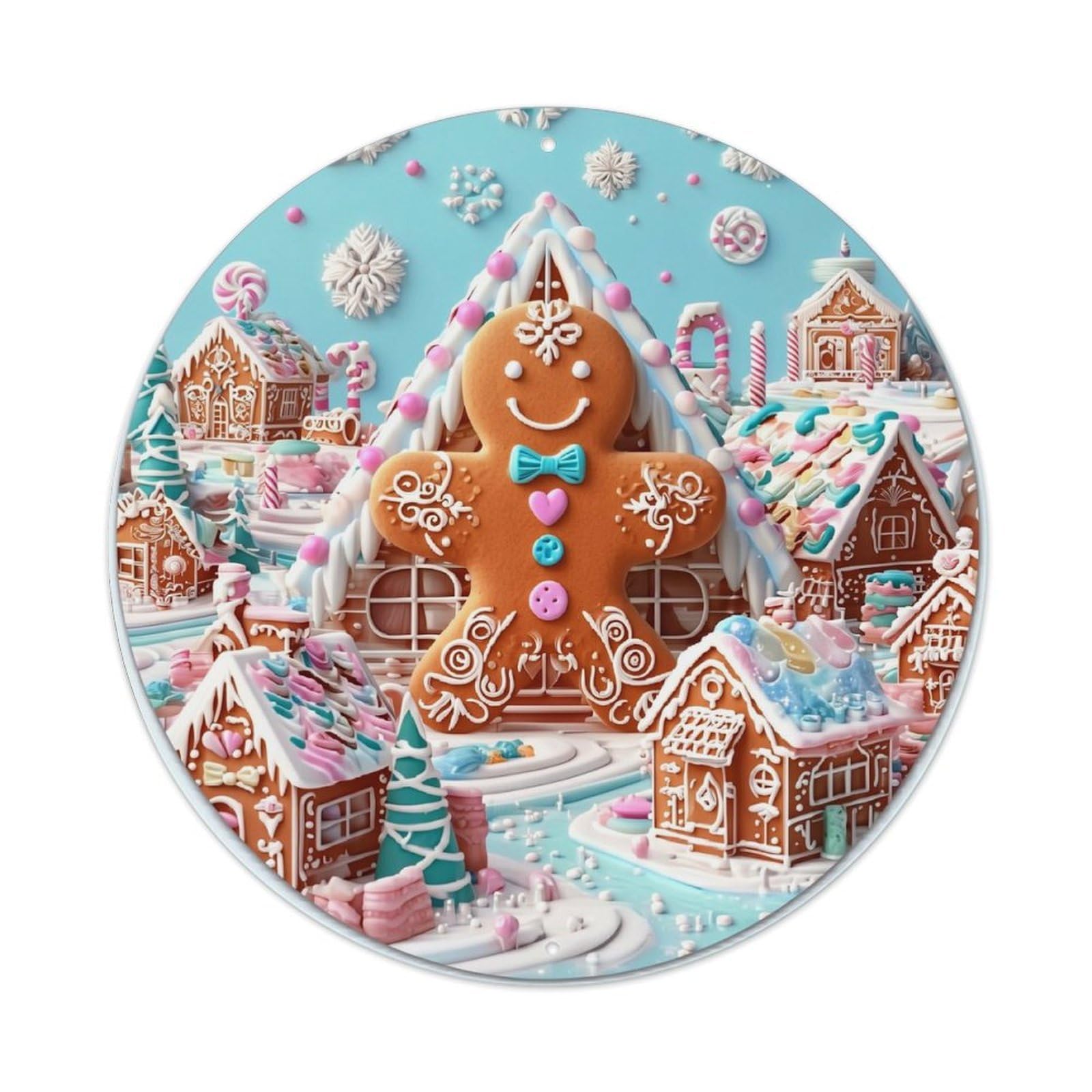 Jdyaojiesheng Vintage Gingerbread House Winter Wonderland Scene Round Tin Sign Retro Metal Wall Decor Metal Poster, Home Bar Garage Farmhouse Cafe Wall Art Decoration 8X8inch