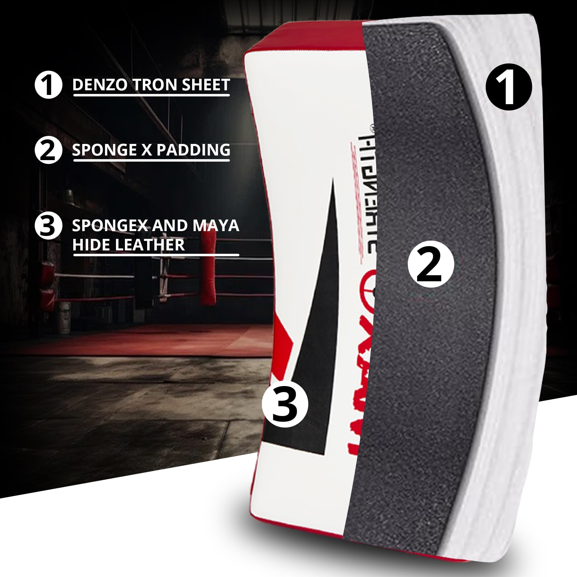 MAXSTRENGTH Escudo de Entrenamiento de Kickboxing Profesional, Almohadilla Curva de Muay Thai, Escudo de Cuerpo Strike | Ideal para MMA, Artes Marciales, Entrenamiento