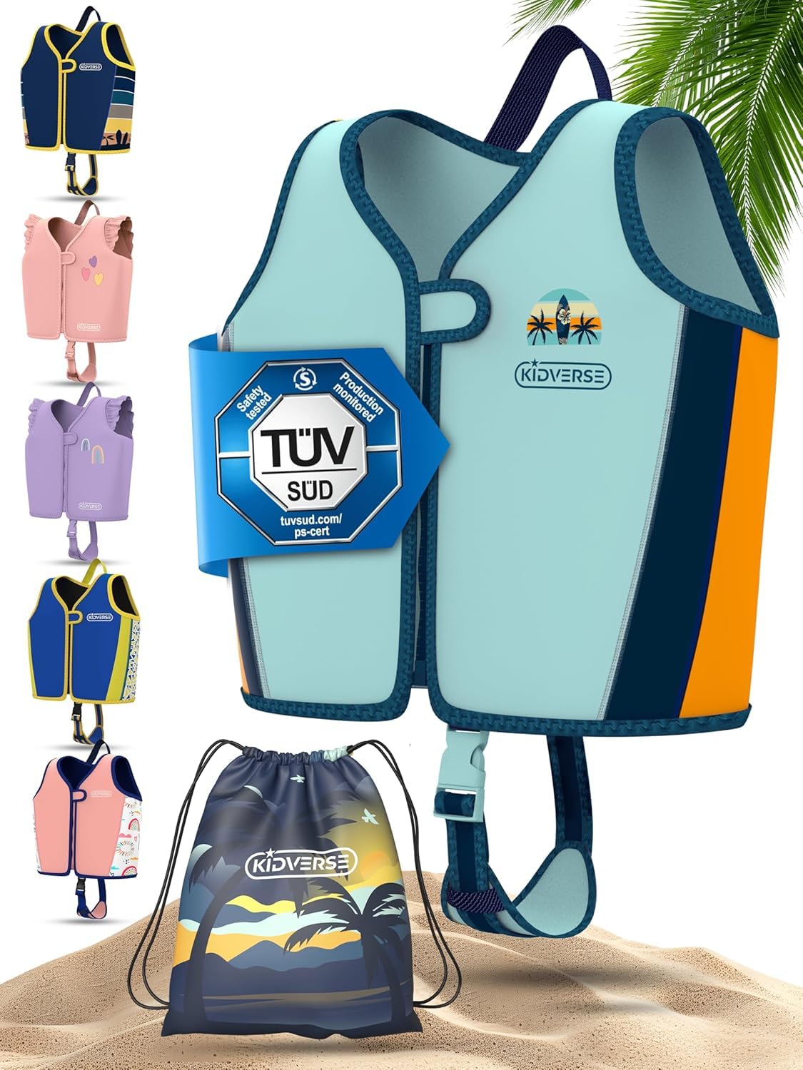 KIDVERSE Gilet Natation Enfant 2 Ans à 6 Ans - qualité certifiée - Aide à la flottaison pour Fille & garçon - Apprentissage Piscine - Gilet Enfant picine