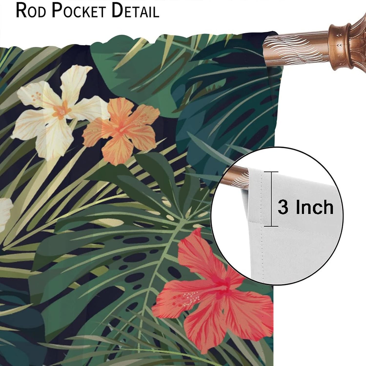 Tropical Jungle Curtains Summer Colorful Flowers Leaf Jungle Plant Palm Leaves Print Pattern Rod Pocket Blackout Window Drapes 2 Panels Set for Bedroom Living Room Decor 42x45in